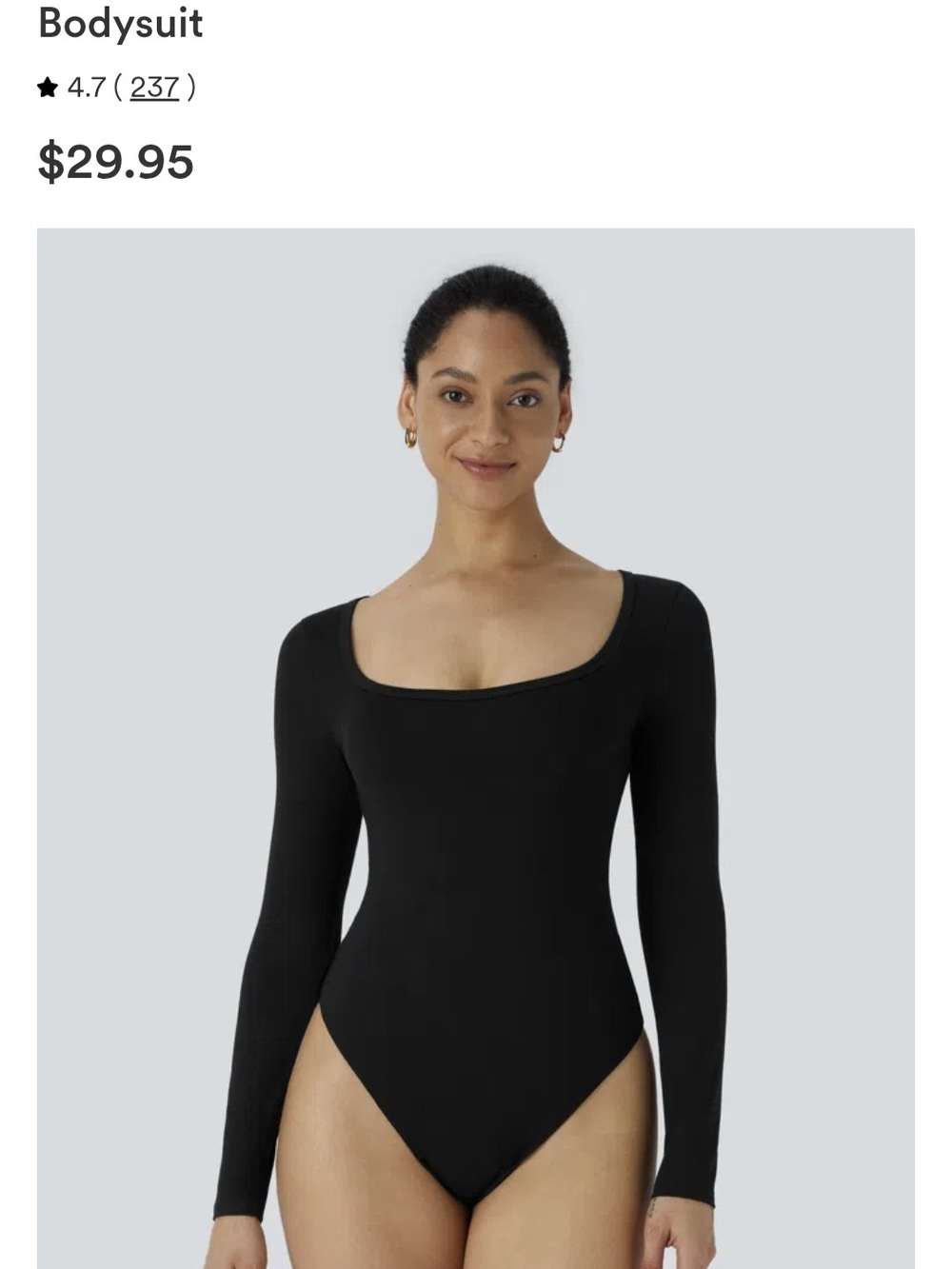 HALARA Black Long-Sleeve Scoop Neck Bodysuit